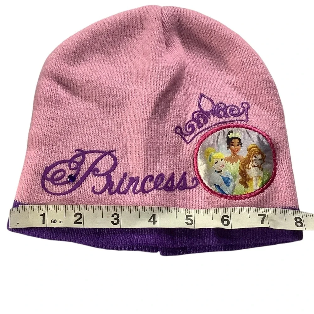Disney Princess Girls Knit Beanie Hat Kid Size‎ Pink Purple Embroidered Crown